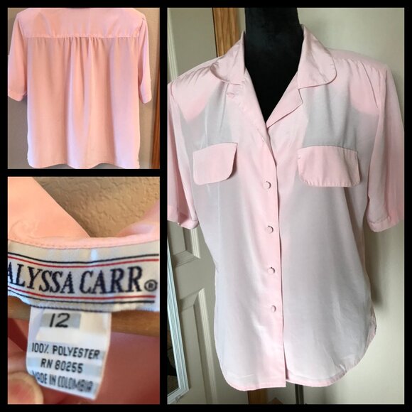 Alyssa Carr 70s Tunic Top: Vintage Pink Short Sleeve Blouse, Size 12 - Picture 6 of 6